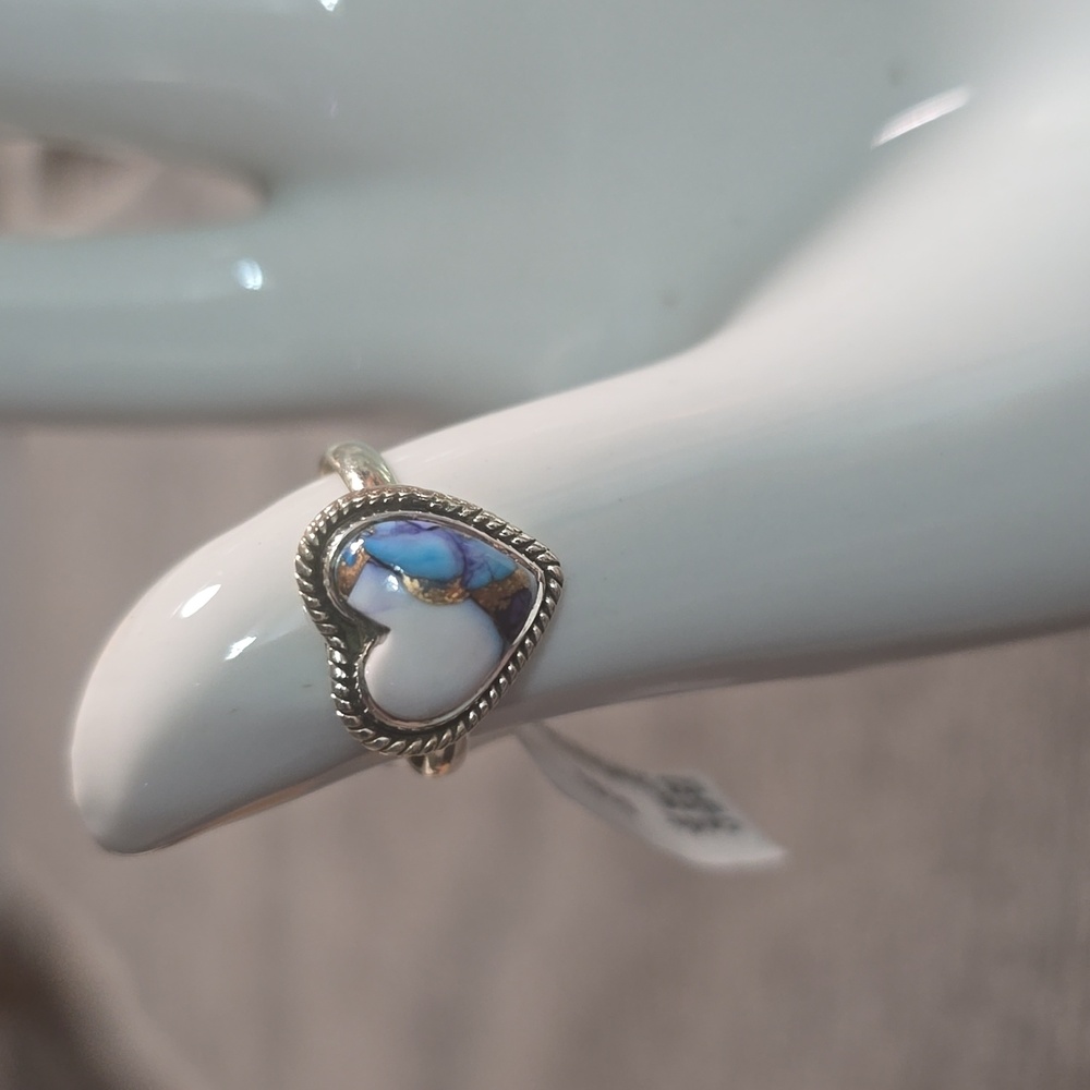 925 Sterling Silver Purple/Blue Turquoise Heart Ring~Sz 7